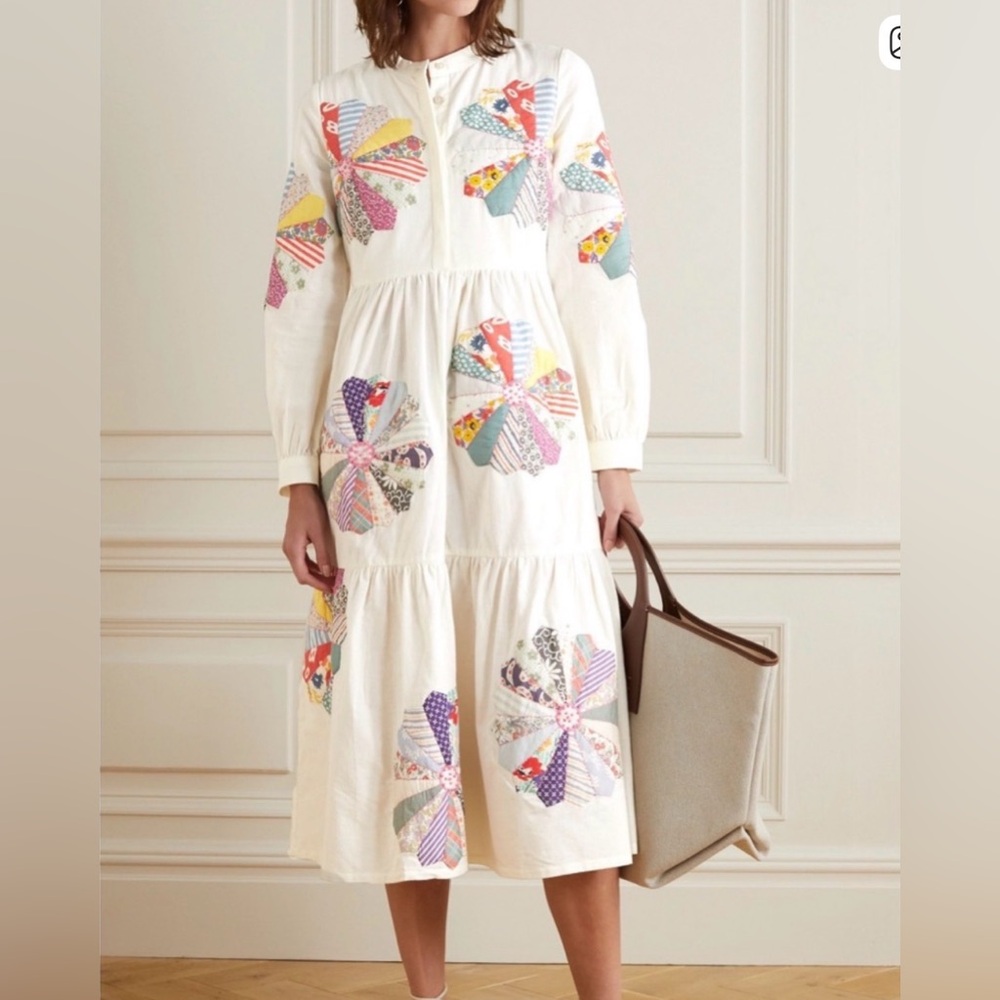 Sea NY Floral multicolor Patchwork Paloma shirt dress medium